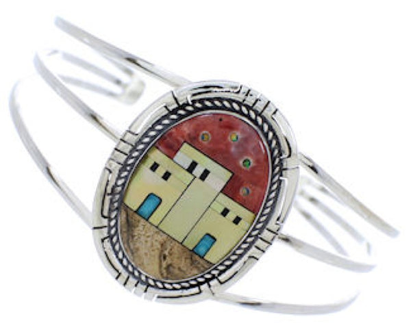 Multicolor Silver Native American Village Design Cuff Bracelet MX27457